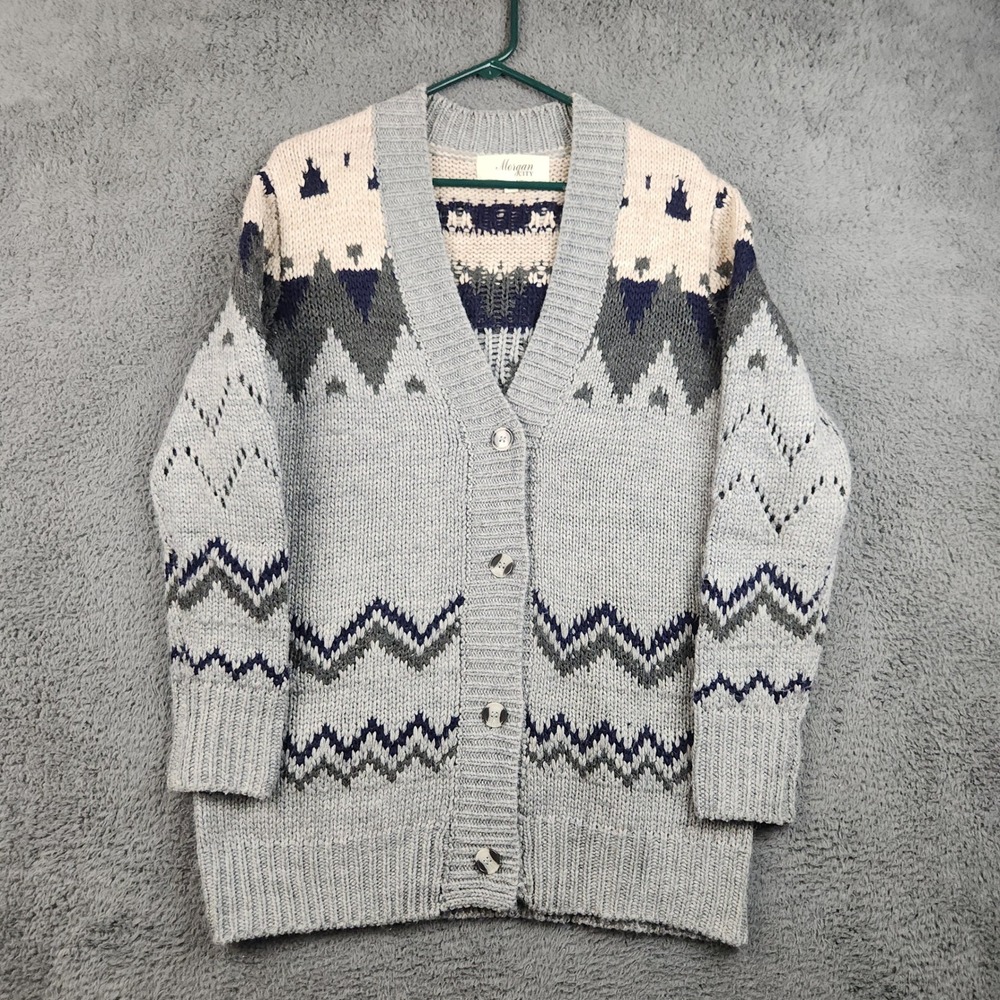 Morgan City Cardigan Sweater‎ Womens XL Gray Fair Isle V-Neck Button Up Nordic